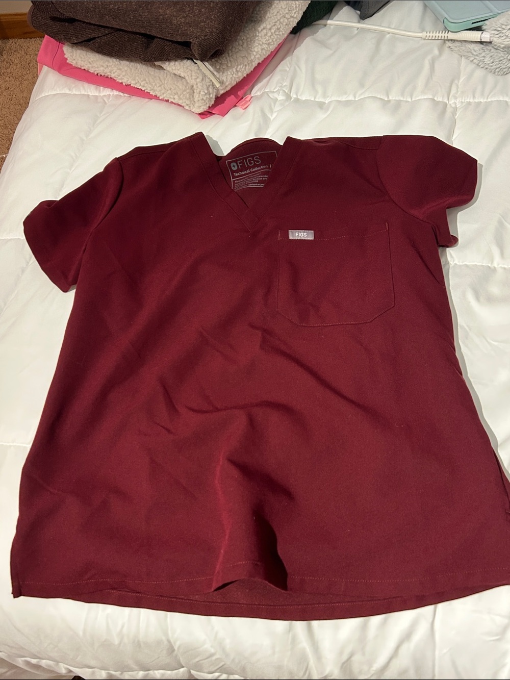 Figs V-Neck Scrub Top in Burgundy